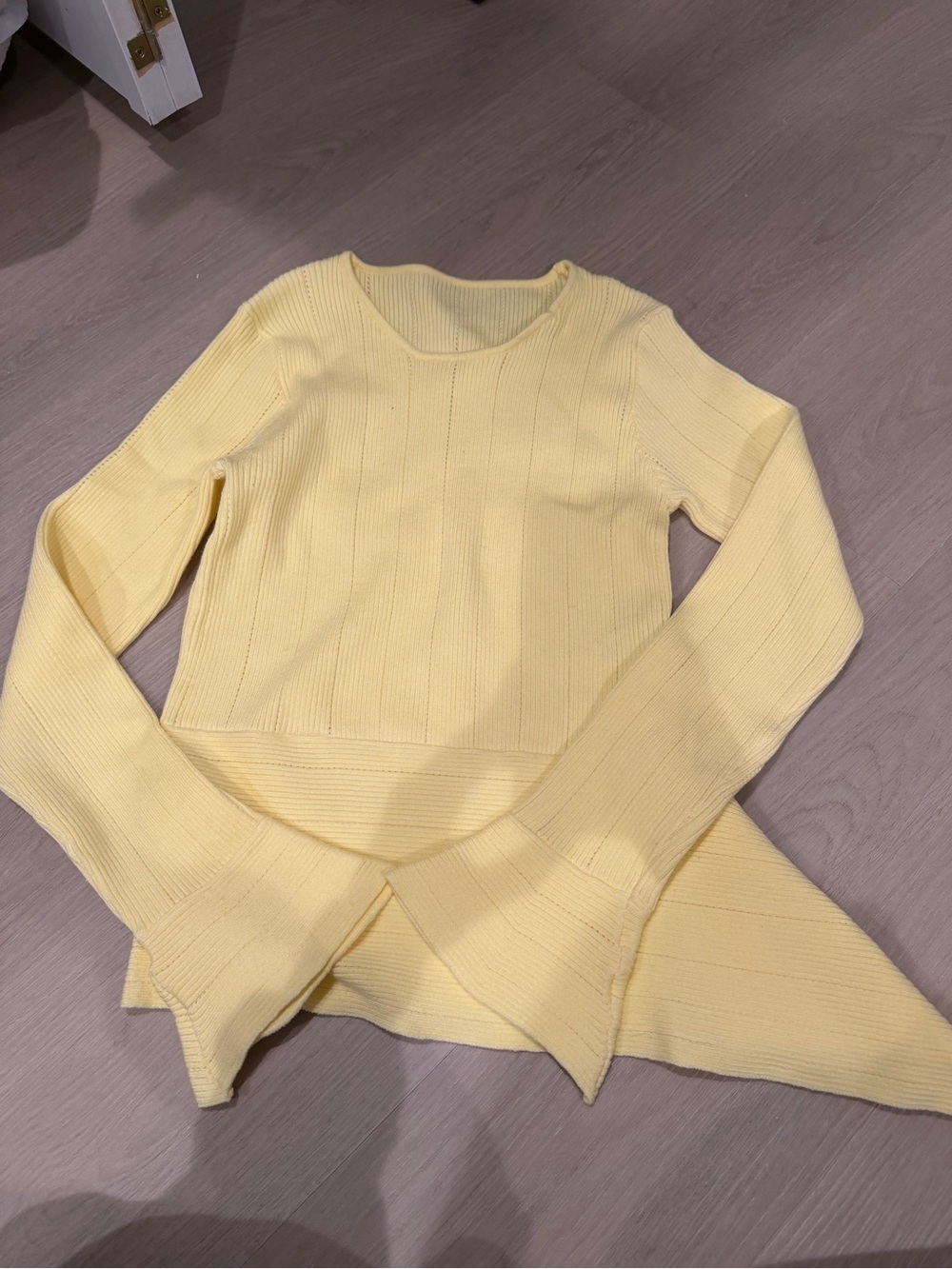 Commense Soft Yellow Ribbed Scoop-Neck Sweater